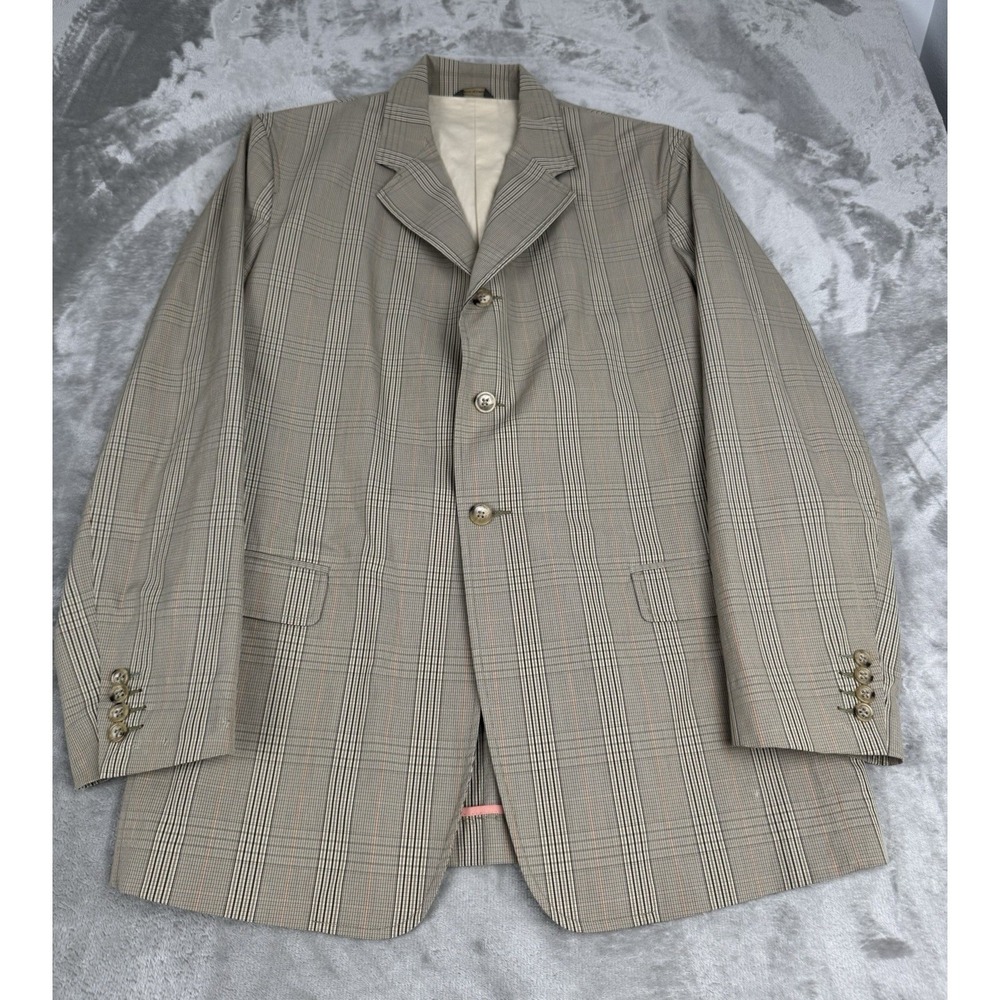Banana Republic Beige Plaid Cotton Sport Coat Mens Large Light Blazer Jacket Y2K